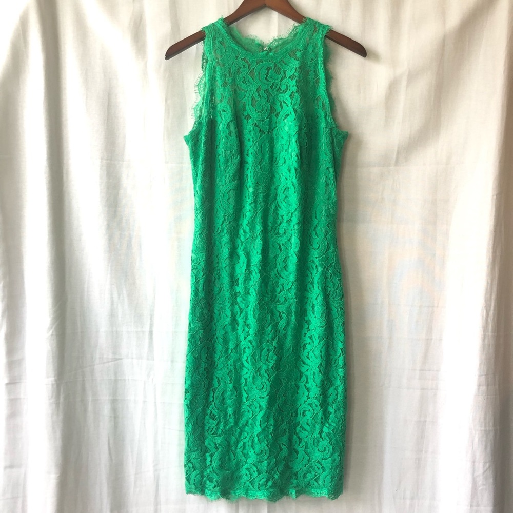 SOLD | Tadashi Shoji Green Lace Dress Size 10 - Picture 1 of 8